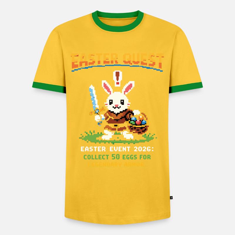 Easter Quest Pixel Bunny - Männer Kontrast-T-Shirt - Gelb/Grün 