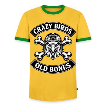 Crazy Birds - Old Bones - Männer Kontrast-T-Shirt - Gelb/Grün  - Vorne - AI Model Female 172 light (172cm) & AI Model Male 178 dark (178cm)