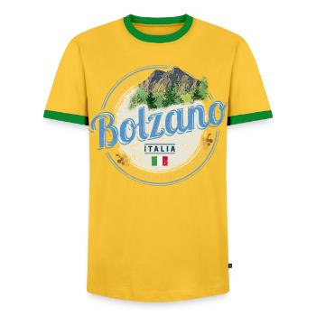 Bolzano Trentino South Tyrol Italy Vintage Souvenir - Men's Ringer Shirt - yellow/green  - Front - AI Model Female 172 light (172cm) & AI Model Male 178 dark (178cm)