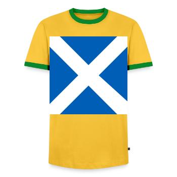 Show off your colors – Scotland - Men's Ringer Shirt - yellow/green  - Front - AI Model Female 172 light (172cm) & AI Model Male 178 dark (178cm)