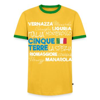 Cinque Terre La Spezia Italien Ligurien Souvenir - Männer Kontrast-T-Shirt - Gelb/Grün  - Vorne - AI Model Female 172 light (172cm) & AI Model Male 178 dark (178cm)