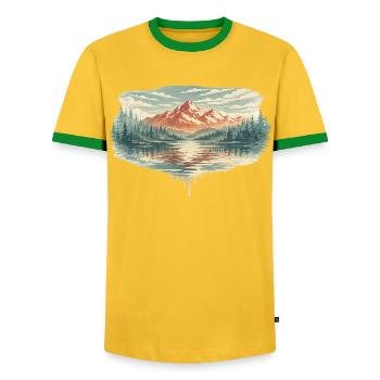 Pastel Mountain Lake - Männer Kontrast-T-Shirt - Gelb/Grün  - Vorne - AI Model Female 172 light (172cm) & AI Model Male 178 dark (178cm)