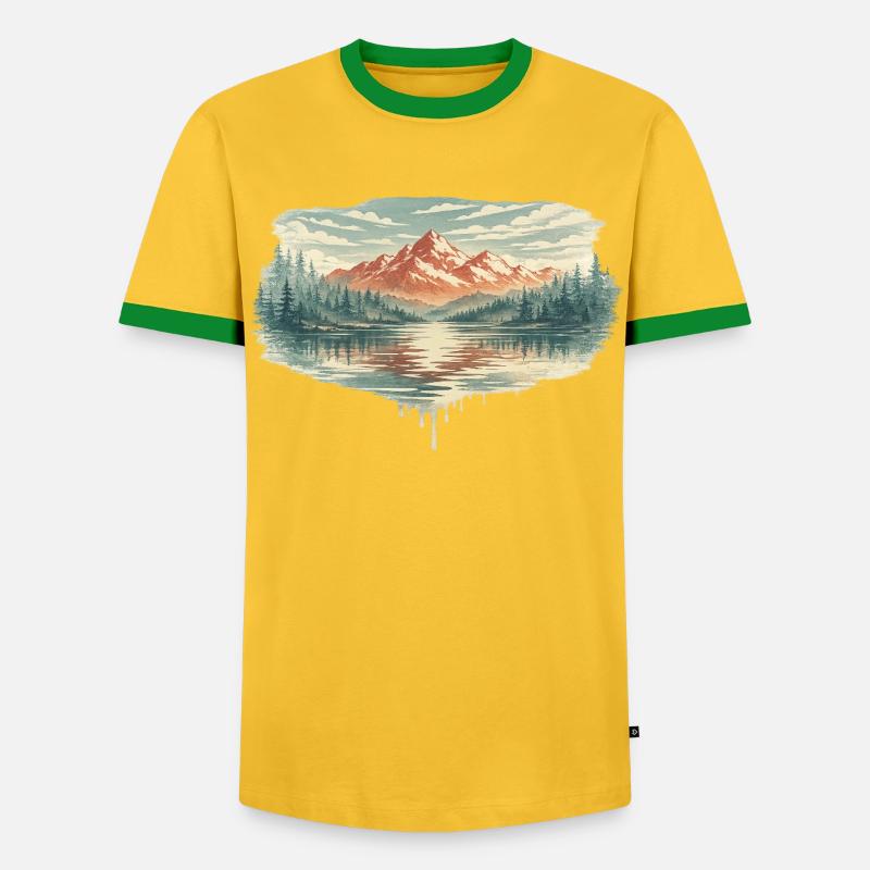 Pastel Mountain Lake - Männer Kontrast-T-Shirt - Gelb/Grün