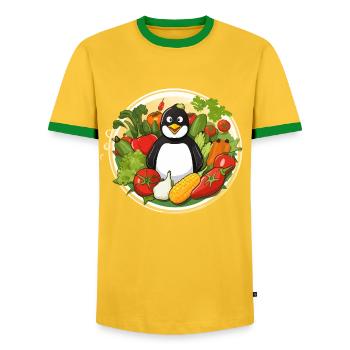 Pinguin im Gemüseparadies - Männer Kontrast-T-Shirt - Gelb/Grün  - Vorne - AI Model Female 172 light (172cm) & AI Model Male 178 dark (178cm)