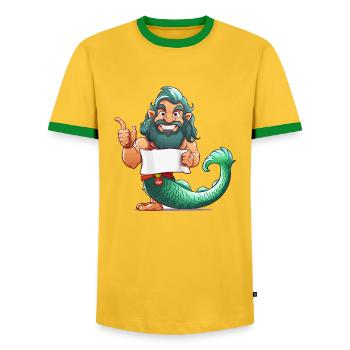 Sea hero with beard and fin - Men's Ringer Shirt - yellow/green  - Front - AI Model Female 172 light (172cm) & AI Model Male 178 dark (178cm)