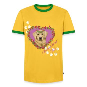 Resting B!tch Face Labrador - Men's Ringer Shirt - yellow/green  - Front - AI Model Female 172 light (172cm) & AI Model Male 178 dark (178cm)