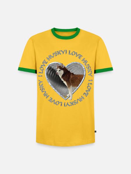 Husky im Herzen Liebe - Männer Kontrast-T-Shirt - Gelb/Grün