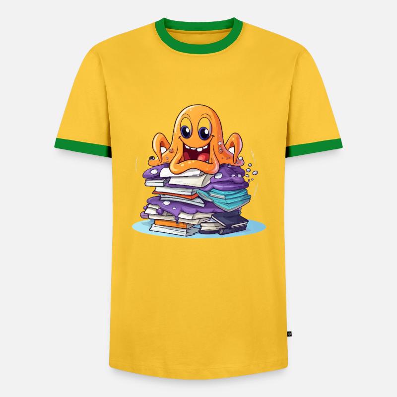 Learning octopus with stack of books - Men's Ringer Shirt - yellow/green 
