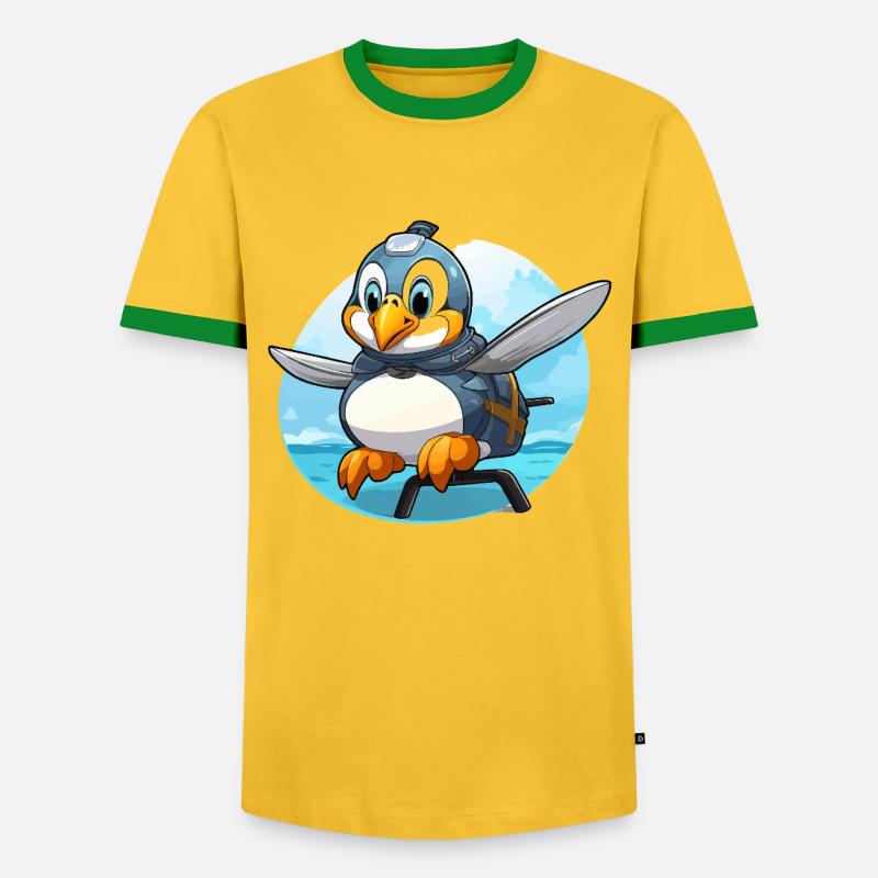 Flying penguin with backpack - Men's Ringer Shirt - yellow/green