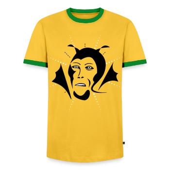Devil / Teufel - Men's Ringer Shirt - yellow/green  - Front - AI Model Female 172 light (172cm) & AI Model Male 178 dark (178cm)