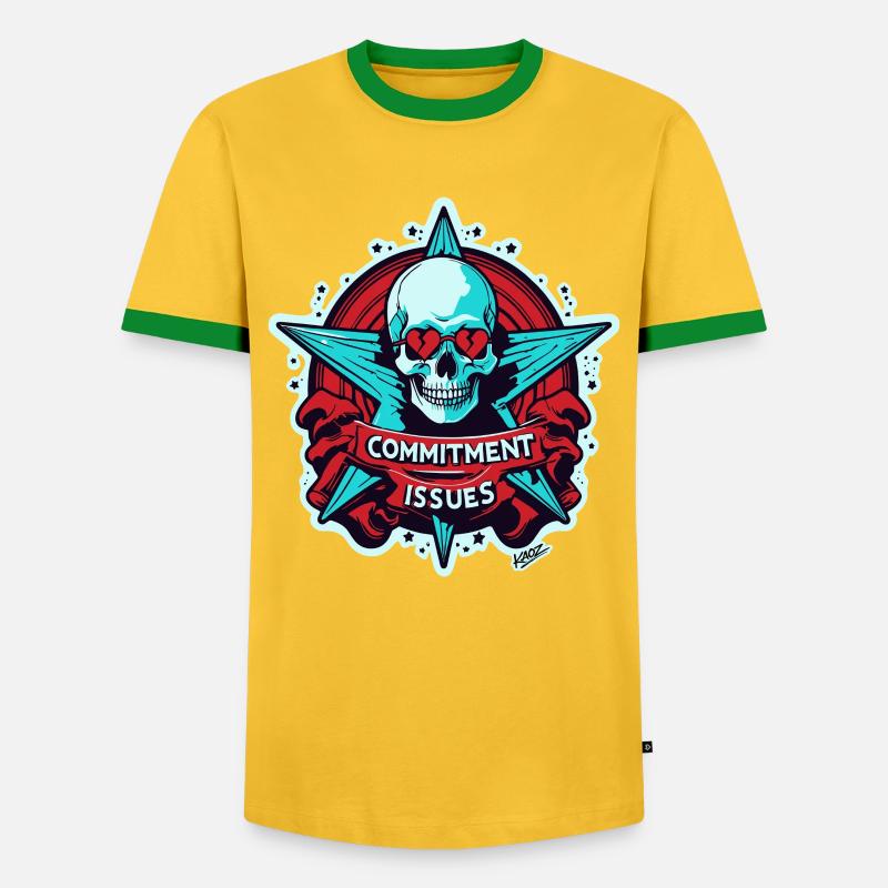 Commitment Issues Skull Badge - Men's Ringer Shirt - yellow/green