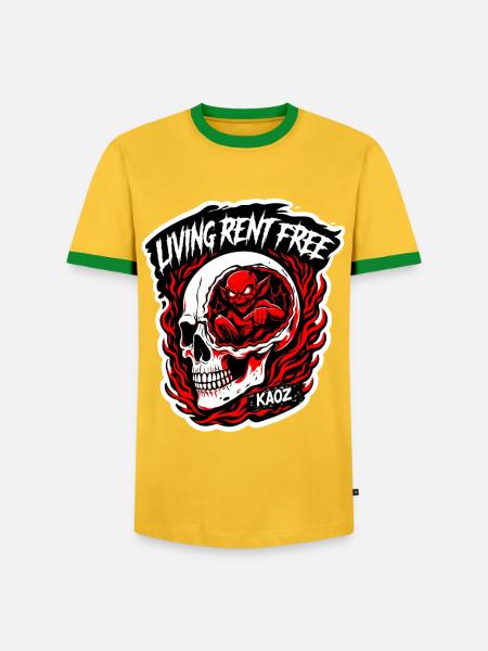 Mietfrei leben, Skull Flame - Männer Kontrast-T-Shirt - Gelb/Grün