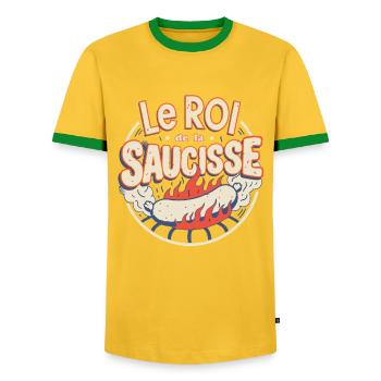 Roi Saucisse enflammé - T-shirt contrasté Homme - jaune/vert  - Devant - AI Model Female 172 light (172cm) & AI Model Male 178 dark (178cm)