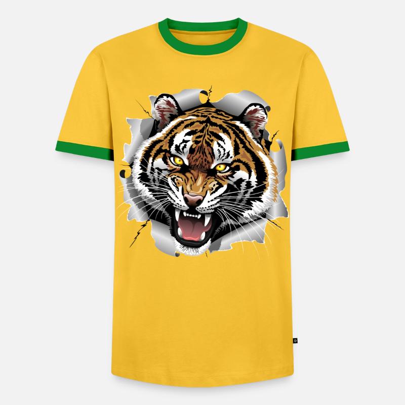 Tiger Roaring Attack - Men's Ringer Shirt - yellow/green 
