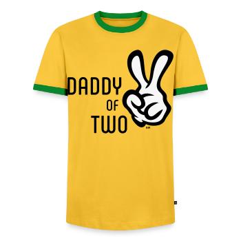 Daddy Of Two (Daddy / Father / Victory / POS 2C) - Men's Ringer Shirt - yellow/green  - Front - AI Model Female 172 light (172cm) & AI Model Male 178 dark (178cm)