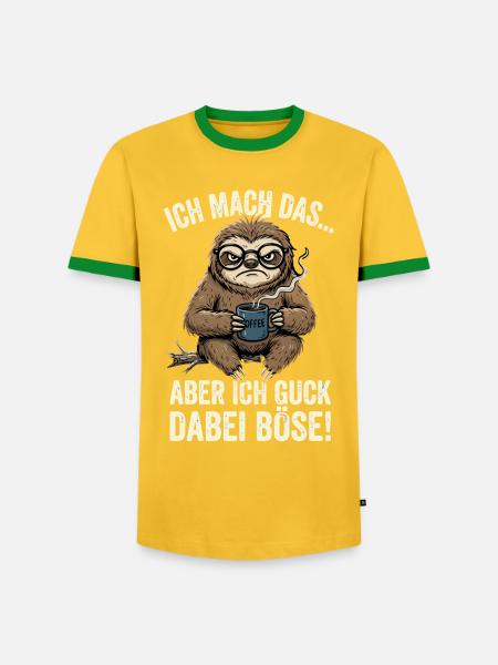 Faultier Böser Blick Kaffee - Männer Kontrast-T-Shirt - Gelb/Grün
