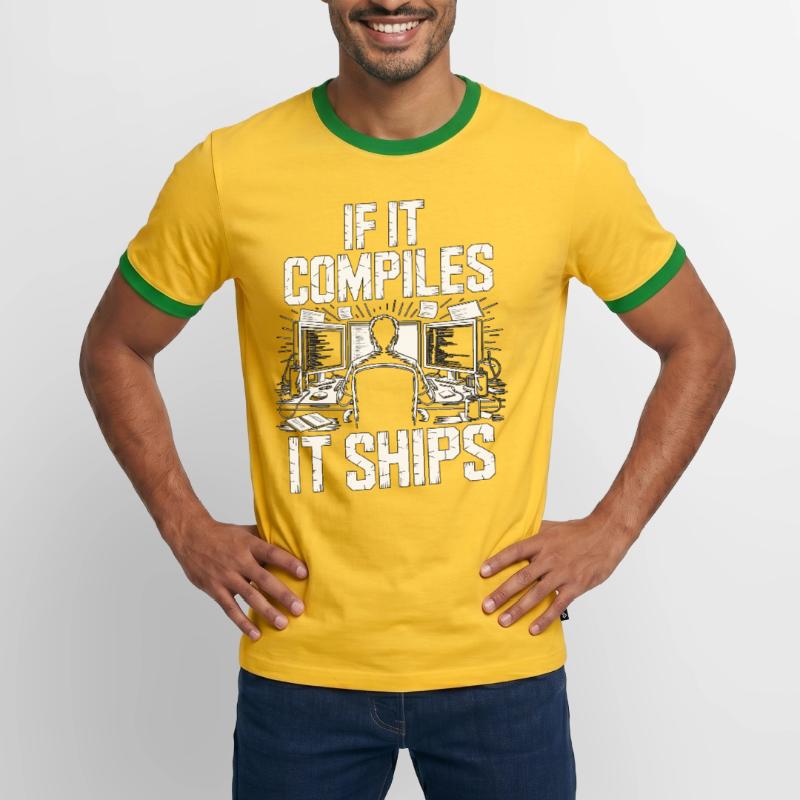 Game Developer If It Compiles It Gaming Programmer Männer Kontrast-T-Shirt