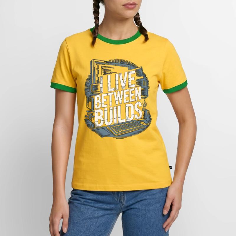 Game Developer I Live Between Builds Game Coder Männer Kontrast-T-Shirt