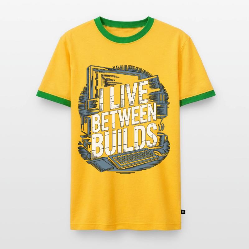 Game Developer I Live Between Builds Game Coder Männer Kontrast-T-Shirt