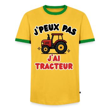 J'peux pas j'ai tracteur - T-shirt contrasté Homme - jaune/vert  - Devant - AI Model Female 172 light (172cm) & AI Model Male 178 dark (178cm)