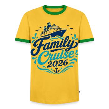 Family Cruise 2026 Motif - Men's Ringer Shirt - yellow/green  - Front - AI Model Female 172 light (172cm) & AI Model Male 178 dark (178cm)