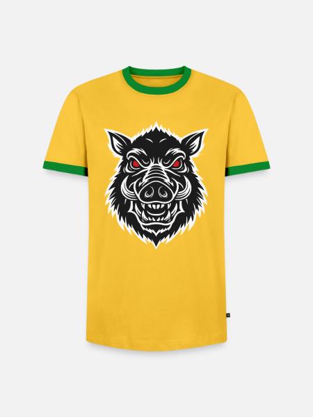 Wildschwein-Warzen-Maskottchen-Logo Sportspiel - Männer Kontrast-T-Shirt - Gelb/Grün 
