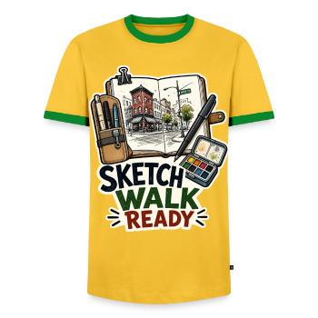 CROQUIS PRÊT - T-shirt contrasté Homme - jaune/vert  - Devant - AI Model Female 172 light (172cm) & AI Model Male 178 dark (178cm)