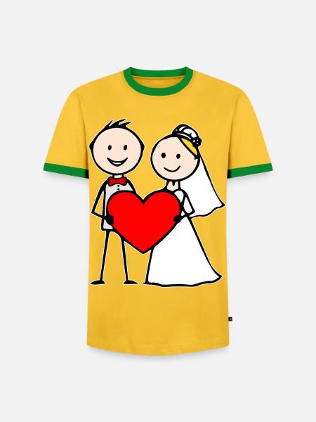 Hochzeitspaar Cartoon Herz - Männer Kontrast-T-Shirt - Gelb/Grün
