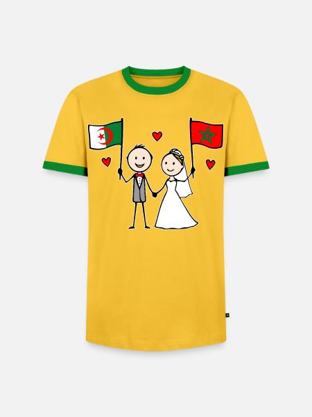 Hochzeitspaar Algerien Marokko Flagge - Männer Kontrast-T-Shirt - Gelb/Grün
