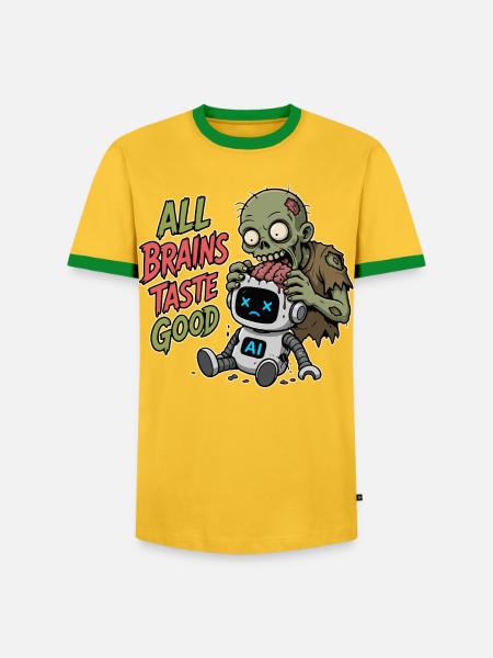 KI Zombie Halloween - Männer Kontrast-T-Shirt - Gelb/Grün 