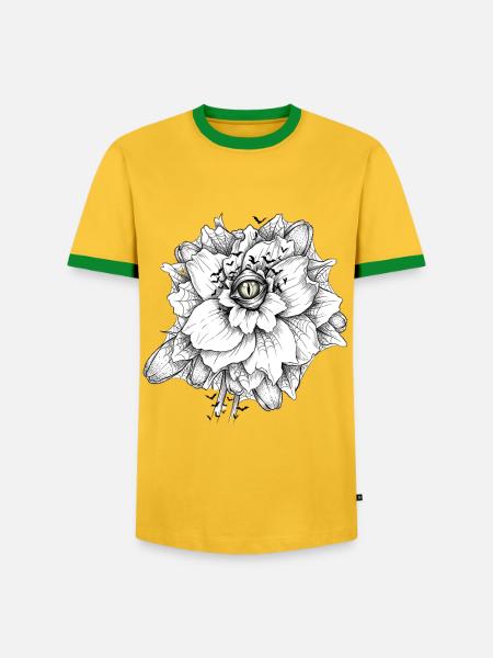 Gotische Blume mit einem Auge - Männer Kontrast-T-Shirt - Gelb/Grün 