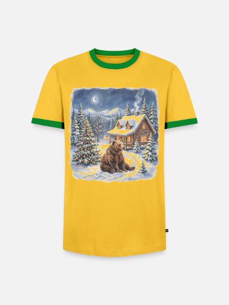 Winterwald Bär am Kamin - Männer Kontrast-T-Shirt - Gelb/Grün
