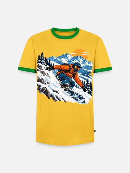 Snowboard Freeride im Pulverschnee - Männer Kontrast-T-Shirt - Gelb/Grün 