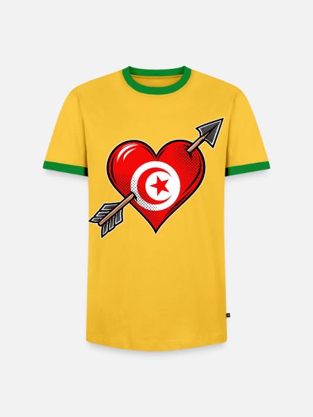 Tunesien Flagge Herz mit Pfeil - Männer Kontrast-T-Shirt - Gelb/Grün