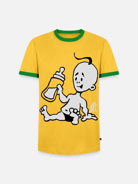 Baby with a milk bottle - Men's Ringer Shirt - yellow/green