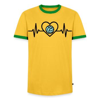 Heart Volleyball – Passion for Team Sports - Men's Ringer Shirt - yellow/green  - Front - AI Model Female 172 light (172cm) & AI Model Male 178 dark (178cm)