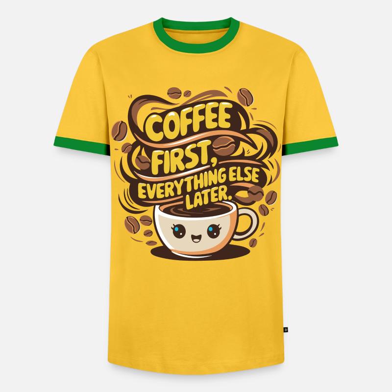 First coffee, then everything else - Männer Kontrast-T-Shirt - Gelb/Grün