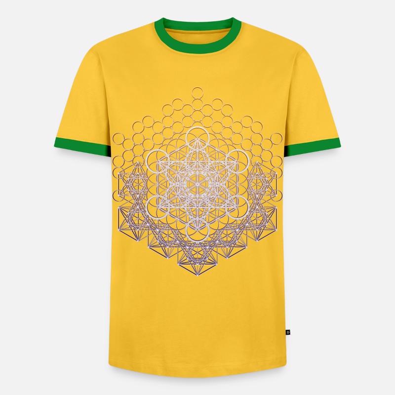 Metatrons Cube Sacred Geometry Connected - Men's Ringer Shirt - yellow/green 