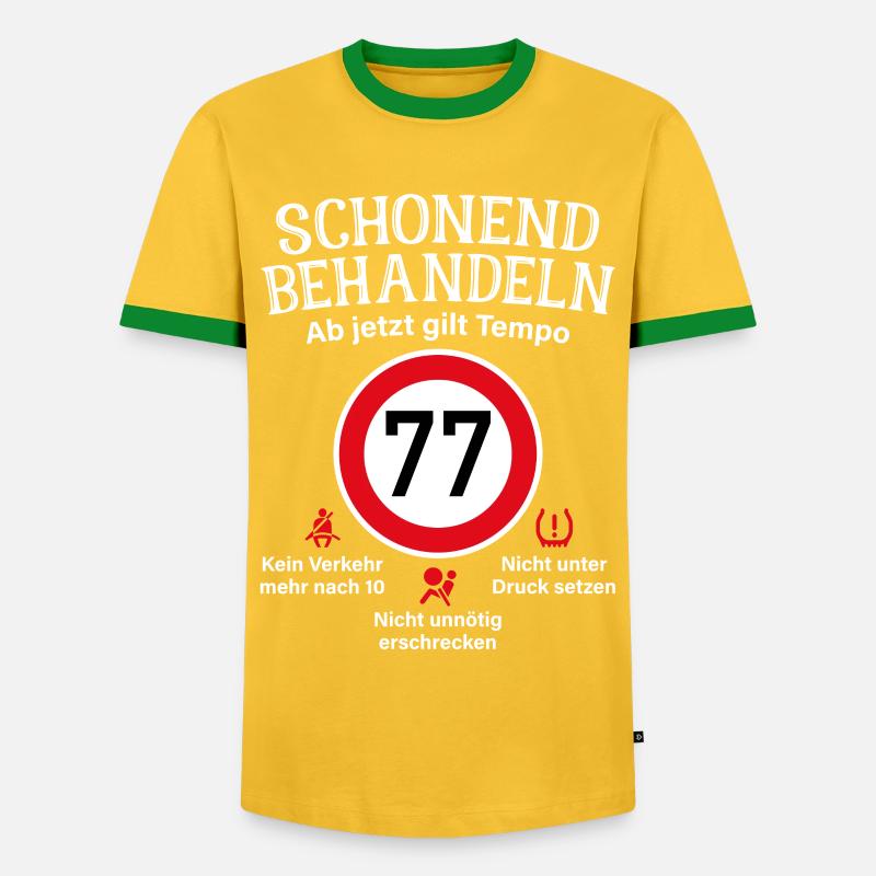 77. Geburtstag Schonend Behandeln 77 Tempolimit 77 - Männer Kontrast-T-Shirt - Gelb/Grün