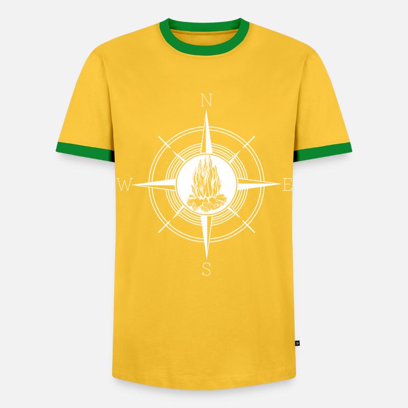Campfire Fire Pit Compass - Men's Ringer Shirt - yellow/green 