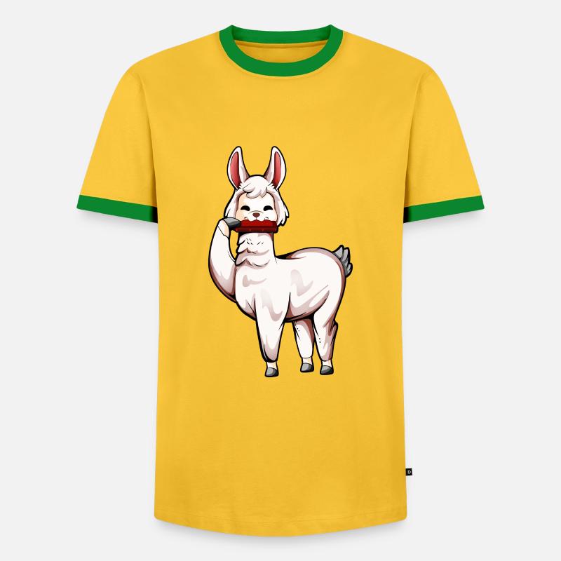 Lama plays harmonica - Men's Ringer Shirt - yellow/green 
