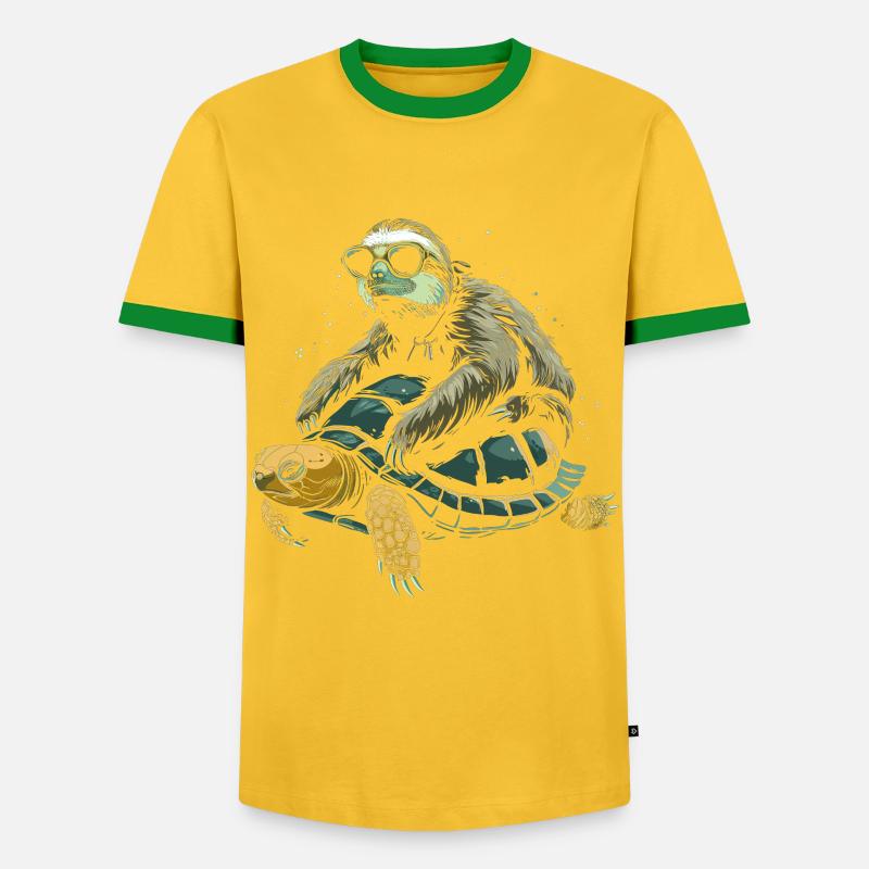 Sloth Turtle Funny Gift - Men's Ringer Shirt - yellow/green