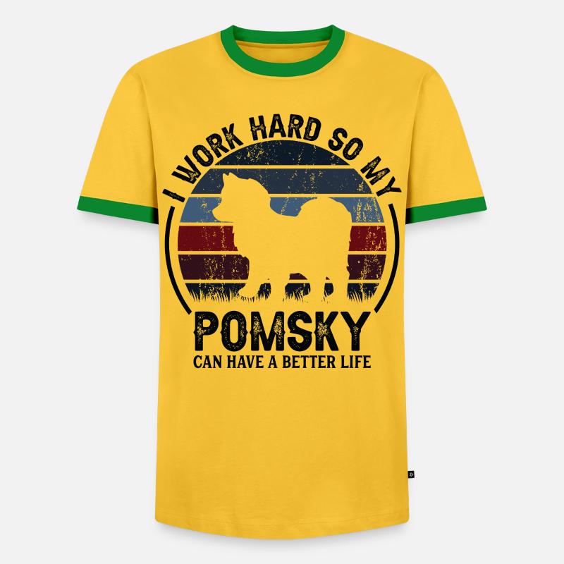 Work Hard - Retro Pomsky - Men's Ringer Shirt - yellow/green 