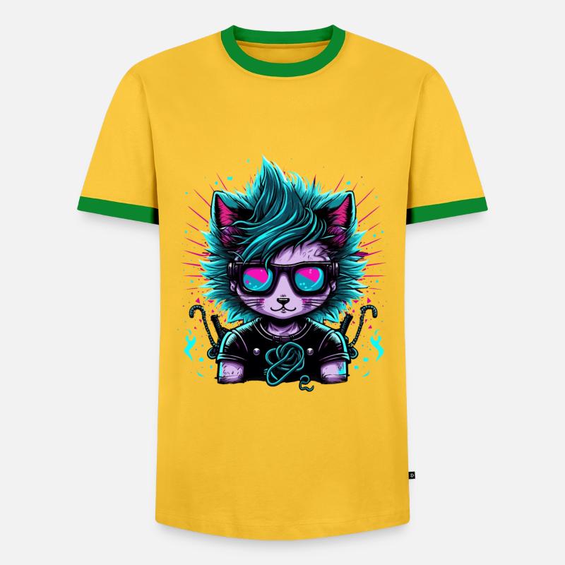 Electrified Emo Cat - Men's Ringer Shirt - yellow/green 