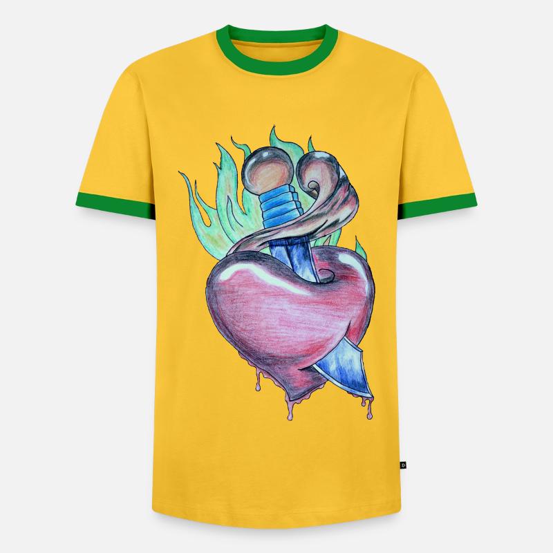 Loderndes Herz - Männer Kontrast-T-Shirt - Gelb/Grün