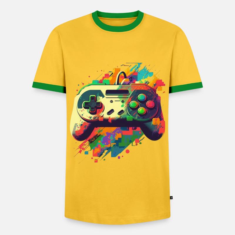 Retro Console - Men's Ringer Shirt - yellow/green 