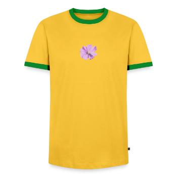Lilas fleur aquarelle - T-shirt contrasté Homme - jaune/vert  - Devant - AI Model Female 172 light (172cm) & AI Model Male 178 dark (178cm)