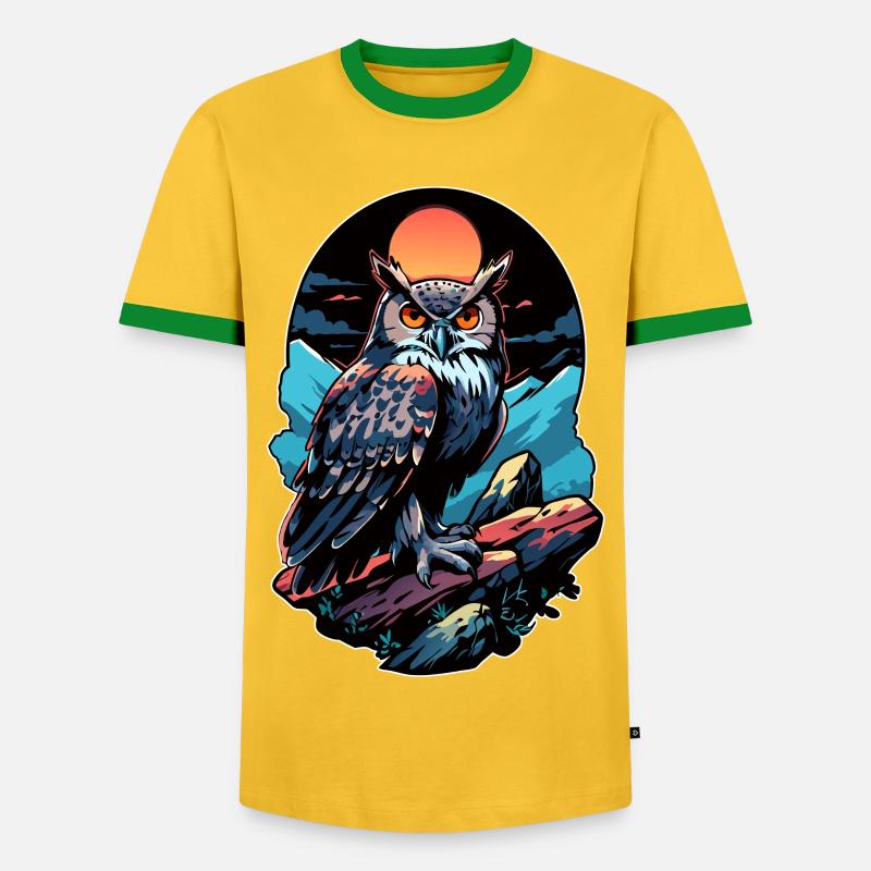 Great Owl Eagle Owl by Moonlight - Men's Ringer Shirt - yellow/green 