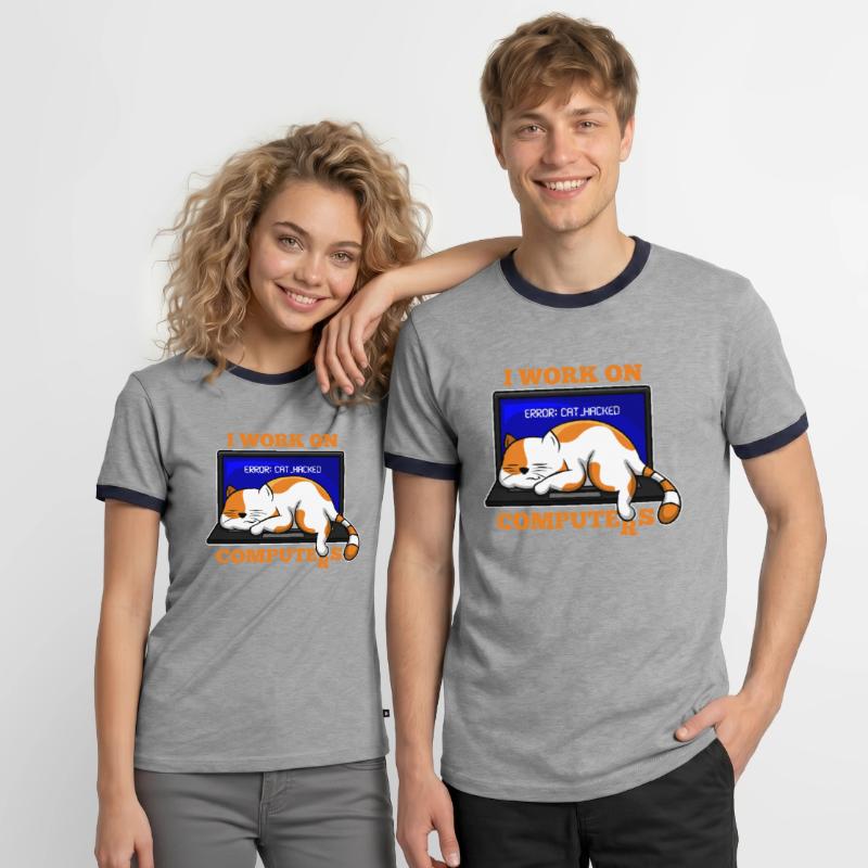 Katze und Computer, die Programmierergeschenk zerhacken Männer Kontrast-T-Shirt