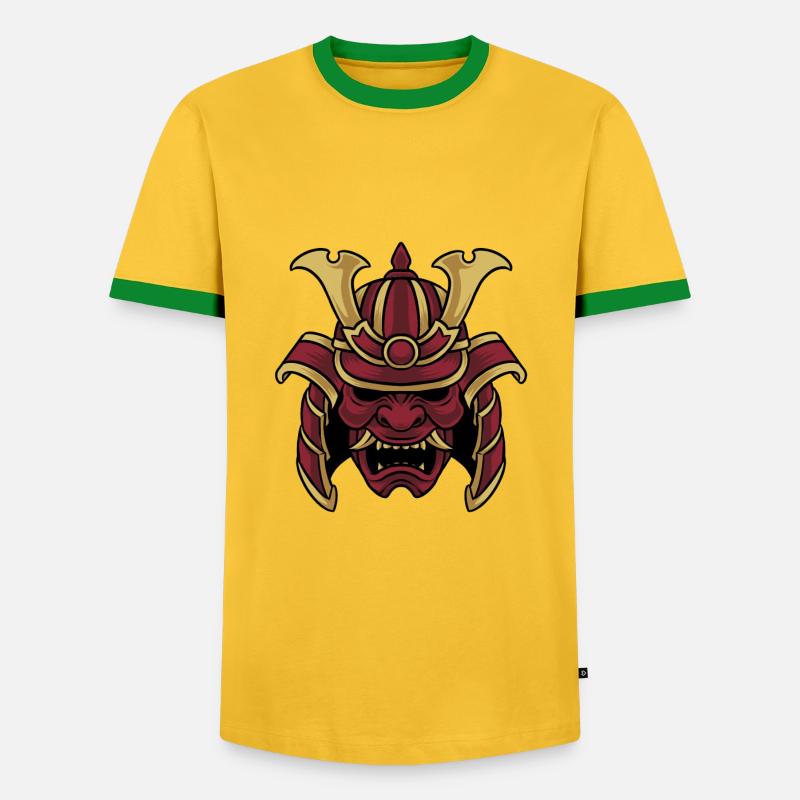 Samurai Warrior Mask - Men's Ringer Shirt - yellow/green